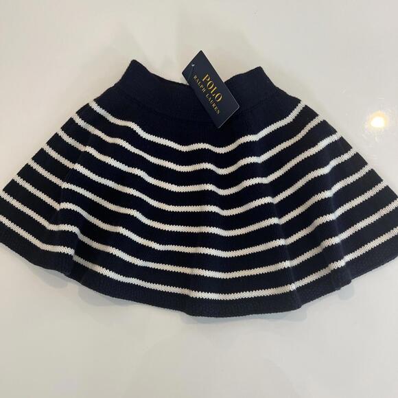 $105 Polo Ralph Lauren Kids Girl's Blue Striped Knit Skirt Size 3 - Picture 2 of 6